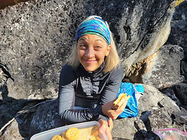 Kori eating a sandwich with food freedom and no obsession!