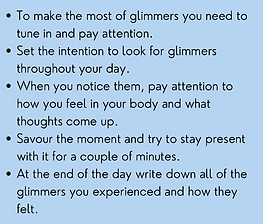 A bulletpoint list of how to make the most of glimmers from @centredselftherapy