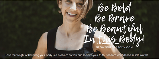 Kori smiling with text that conveys that our bodies are amazing and enough!