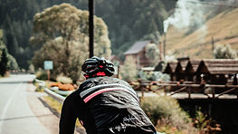 Open road in front of a cyclist. 